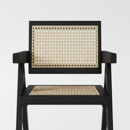 Chaise Cattani avec accoudoirs en rotin naturel et bois de frêne