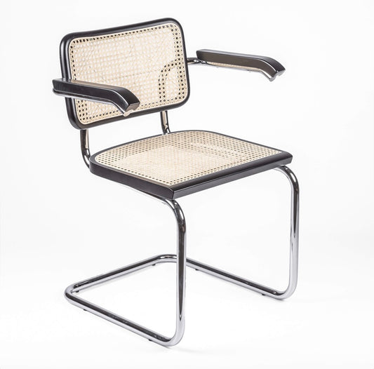 Silla de comedor italiana en ratán con reposabrazos - Cesca