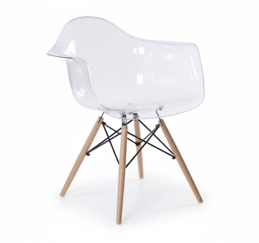 Chaise design avec accoudoirs, piètement Eiffel transparent - James