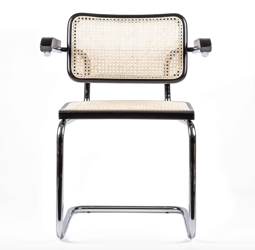 Silla de comedor italiana en ratán con reposabrazos - Cesca