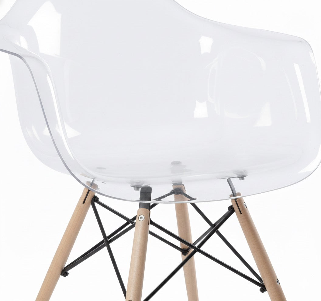 Silla de diseño con brazos base eiffel transparente - James