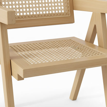 Chaise Cattani avec accoudoirs en rotin naturel et bois de frêne