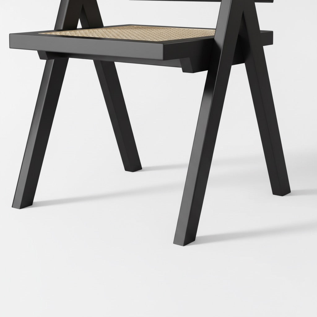 Chaise Cattani avec accoudoirs en rotin naturel et bois de frêne