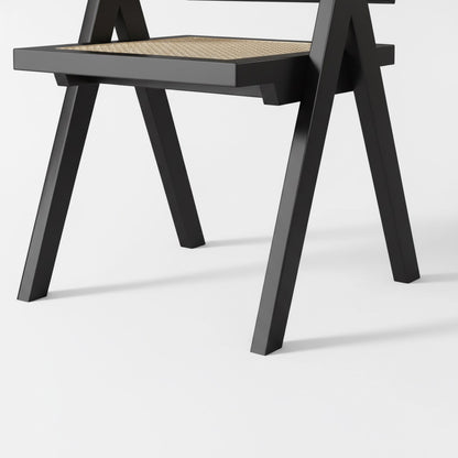 Chaise Cattani avec accoudoirs en rotin naturel et bois de frêne