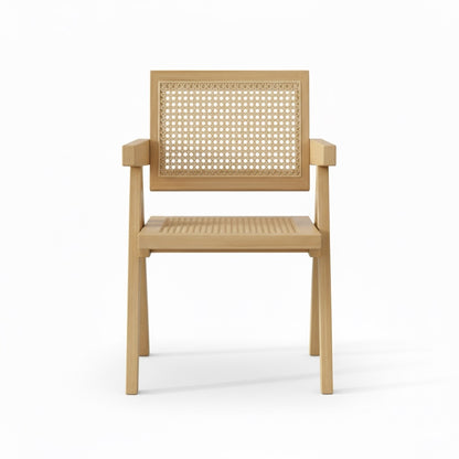 Chaise Cattani avec accoudoirs en rotin naturel et bois de frêne