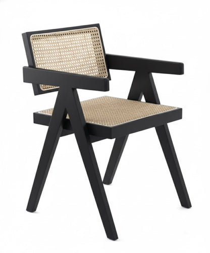 Chaise Cattani avec accoudoirs en rotin naturel et bois de frêne