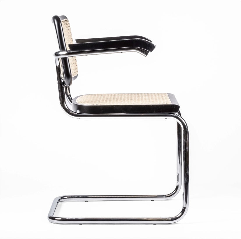 Silla de comedor italiana en ratán con reposabrazos - Cesca