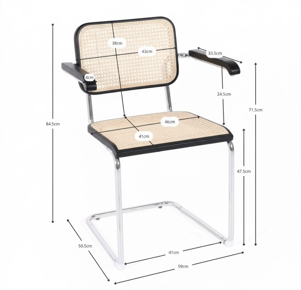 Silla de comedor italiana en ratán con reposabrazos - Cesca