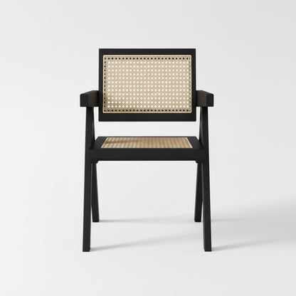 Chaise Cattani avec accoudoirs en rotin naturel et bois de frêne